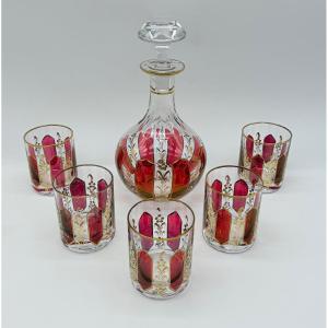 Ensemble de verres cabochons Moser, carafe et 5 verres