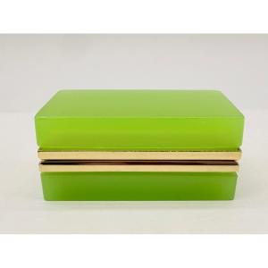 French Green Opaline Glass Casket,gold Bronze Monted