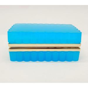 French Opaline Blue Glass Casket Box Gilt Bronze Mounted