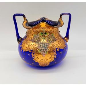.bohemian Glass Centrepiece With Relief Floral Ornament 