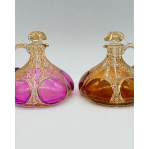 Pair Of Moser Glass Jugs With A Cabochon Design, 19th Century