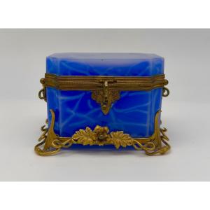 French Blue Opaline Glass With A Gilded Bronze Mount, 19th Century