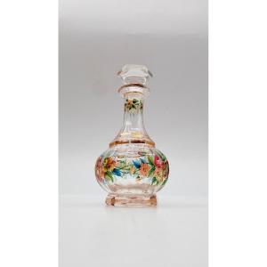 19century Bohemian Glass Perfume Bottle With Enamel Floral Decoration