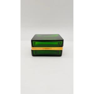 Coffret Boîte en Cristal vert bronze Doré XIXème