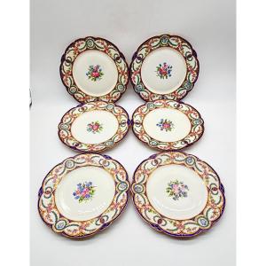 XIXeme Limoges, Lot de six assiettes en porcelaine « Château de Tuileries »
