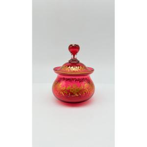19th Century Bohemian Glass Sugar Bowl With A Crystal Lid