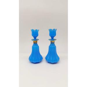 Pair Of Turquoise Blue Opaline Scent Bottles, France, Napoleon III Period