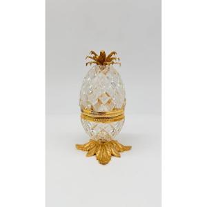 Rare Pineapple-form Cut Crystal Box With Gilt Bronze Mount, Circa 1830