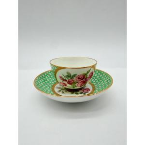 Sèvres, After, Litron Cup And Saucer In Green Ground Porcelain, Louis XVI Style 