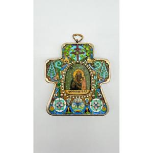 Pavel Ovtchinnikov (1830-1888), Gilt Silver Travel Icon With Cloisonné Enamels, 1893 