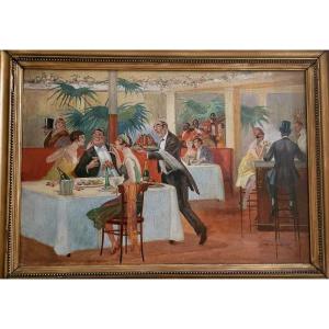 G.X. Wendt – « La Coupole », huile sur panneau signée, scène parisienne