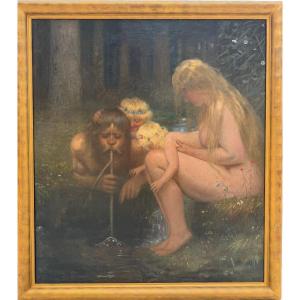  Heinrich PLÜHR (1859 - 1953), Paysage mythologique au Wassermann, huile sur toile