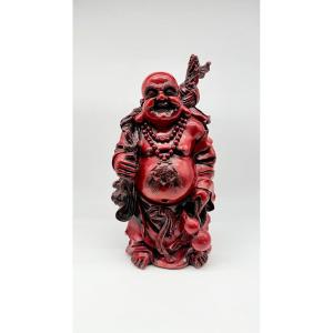 Chinese Red Lacquered Resin Figure Of Budai, Imitating Cinnabar Lacquer, 20th Century