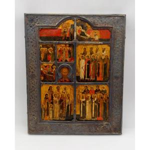 The Nativity Of The Mother Of God,feasts And Saints,silver Riza,17century,stroganov School