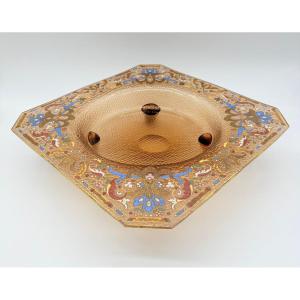 Coupe carrée en verre émaillé orientaliste, Lobmeyr, XIXe