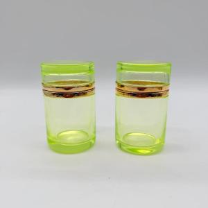 Pair Of Late 19th / Early 20th-century Uranite Glass Cylindrical Boxes