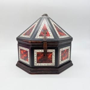 Spanish Hispano-moresque 17th-century Ebonized Wood, Red Tortoiseshell And Engraved Bone Octago