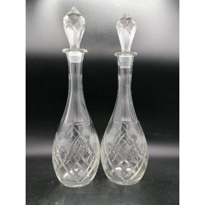 Pair Of Antique Baccarat Glass Decanters With Stoppers 