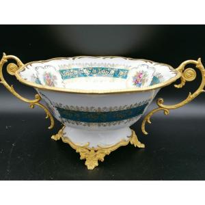 Antique Porcelain Fruit Bowl With Bronze Mount