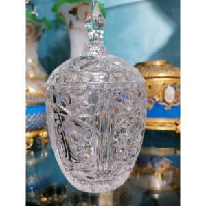 Bohemian Crystal Glass Cut To Clear Covered Bowl / Bonbonierre