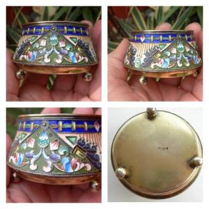 Old Russian Salt Shaker In Golden Silver Enamel, Perfect Condition, Very Rare.20artel