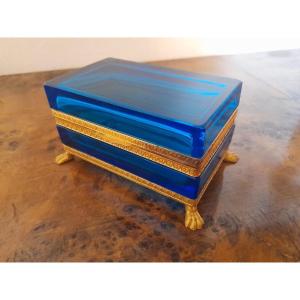 Antique Gilt Bronze Moser Glass Box Mounted On Feet, Bohemian Glass Box