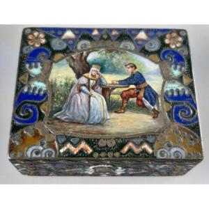 Imperial Russian Fabergé Silver Enamel Casket With Fairy Tale Scene By Solomko