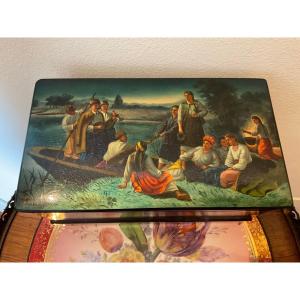 Large Lacquer Box From Ancient Russia The Subject Is From The Tale Of N.gogol