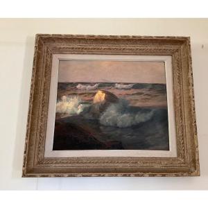 Russian Oil Painting On Edge Sea View By Vinogradov, Signed