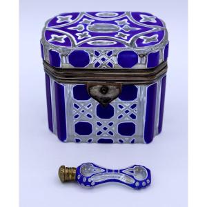 Bohemian Overlay Crystal Box With Perfume Bottle