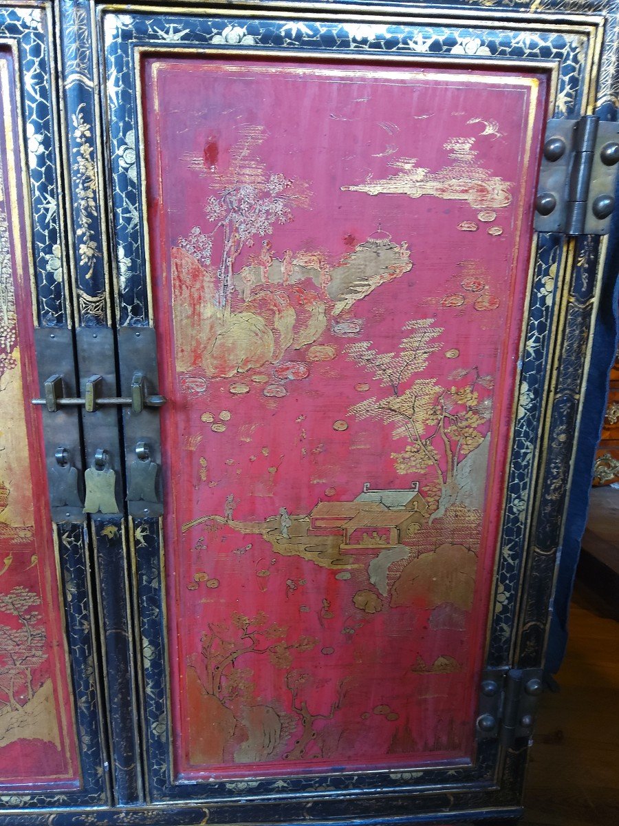 Support Cabinet In Red And Gold Chinese Lacquer Early 20th Century-photo-1