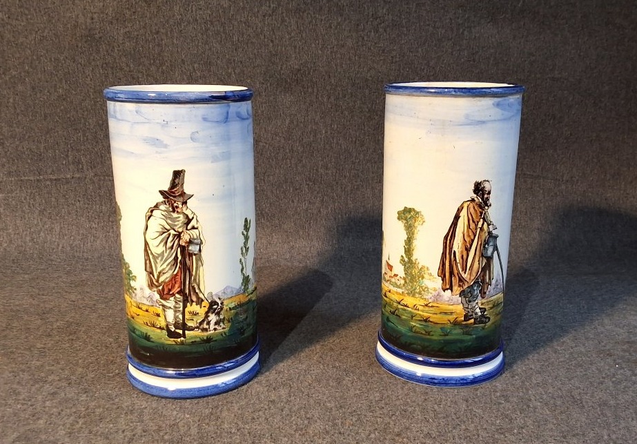 Pair Of Cylindrical Vases Made Of Gien Earthenware