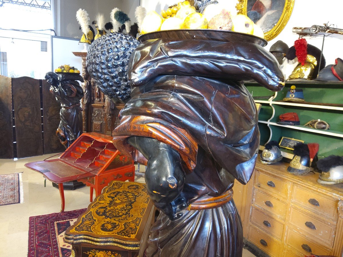 Rare Pair Of Nubians In Carved Wood Napoleon III Period-photo-7