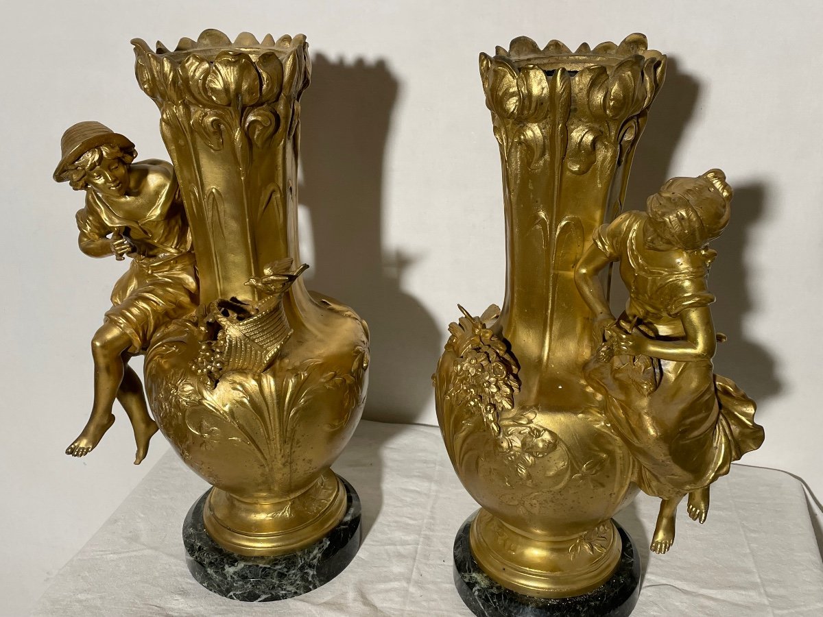 Paire De Vases Dorés -photo-2