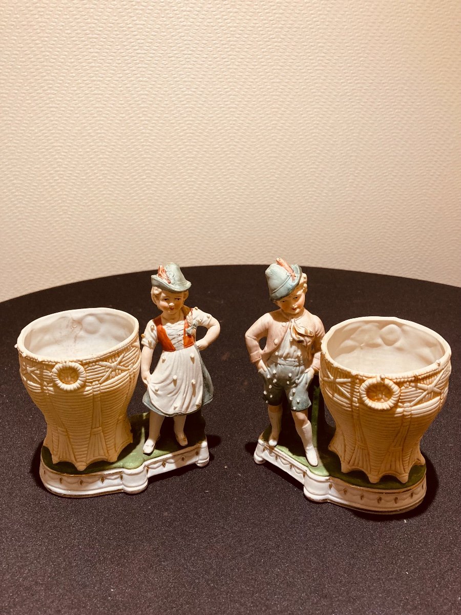Pair Of Polychrome Biscuit Characters XIX Century