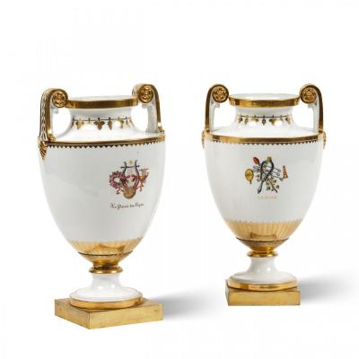 Pair Of  19th Century  Sevres Porcelain Vases Ormolu Mounted With Polychrome Attributes