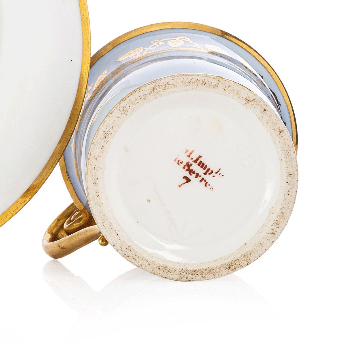 Tasse Volute Et Sa Soucoupe En Porcelaine De Sèvres d'époque Empire 1807-photo-4