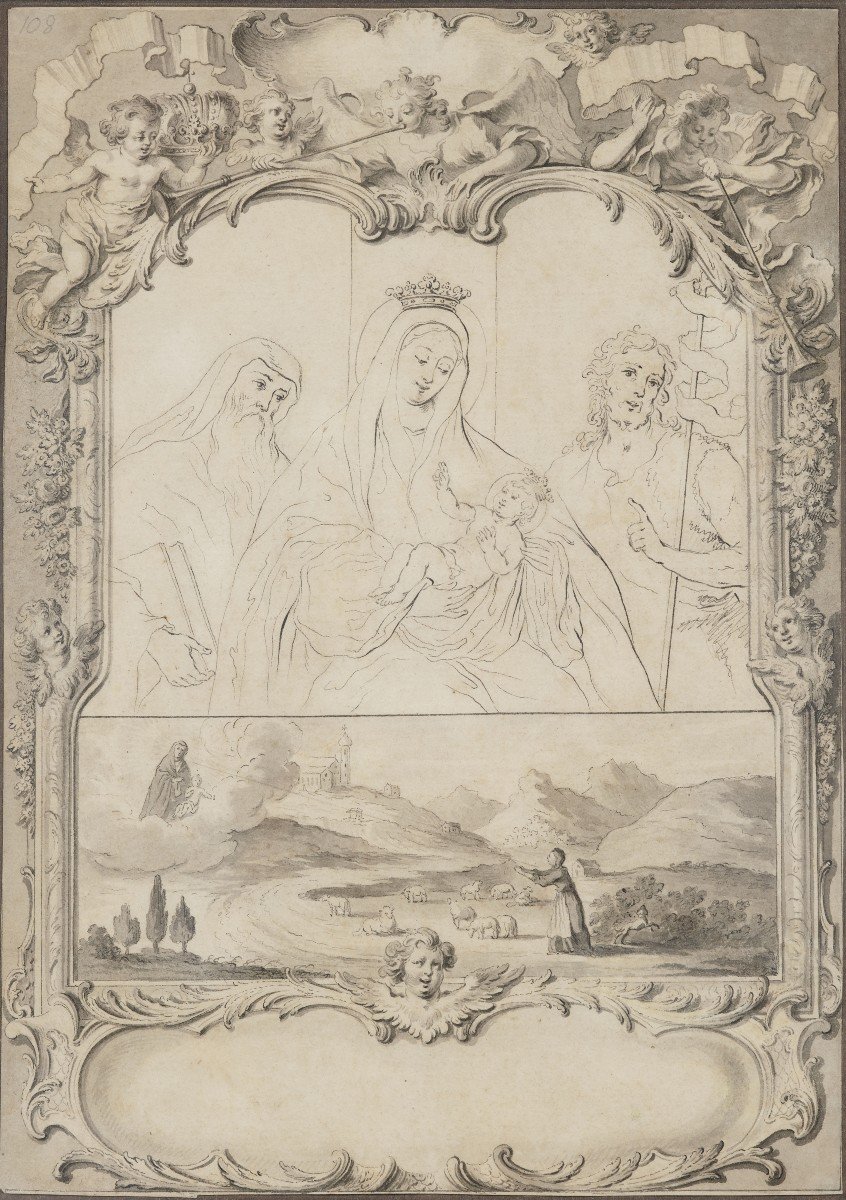 Johann Esaias Nilson (augsburg, 1721-1788), The Madonna And Child, Ink Wash Drawing-photo-2
