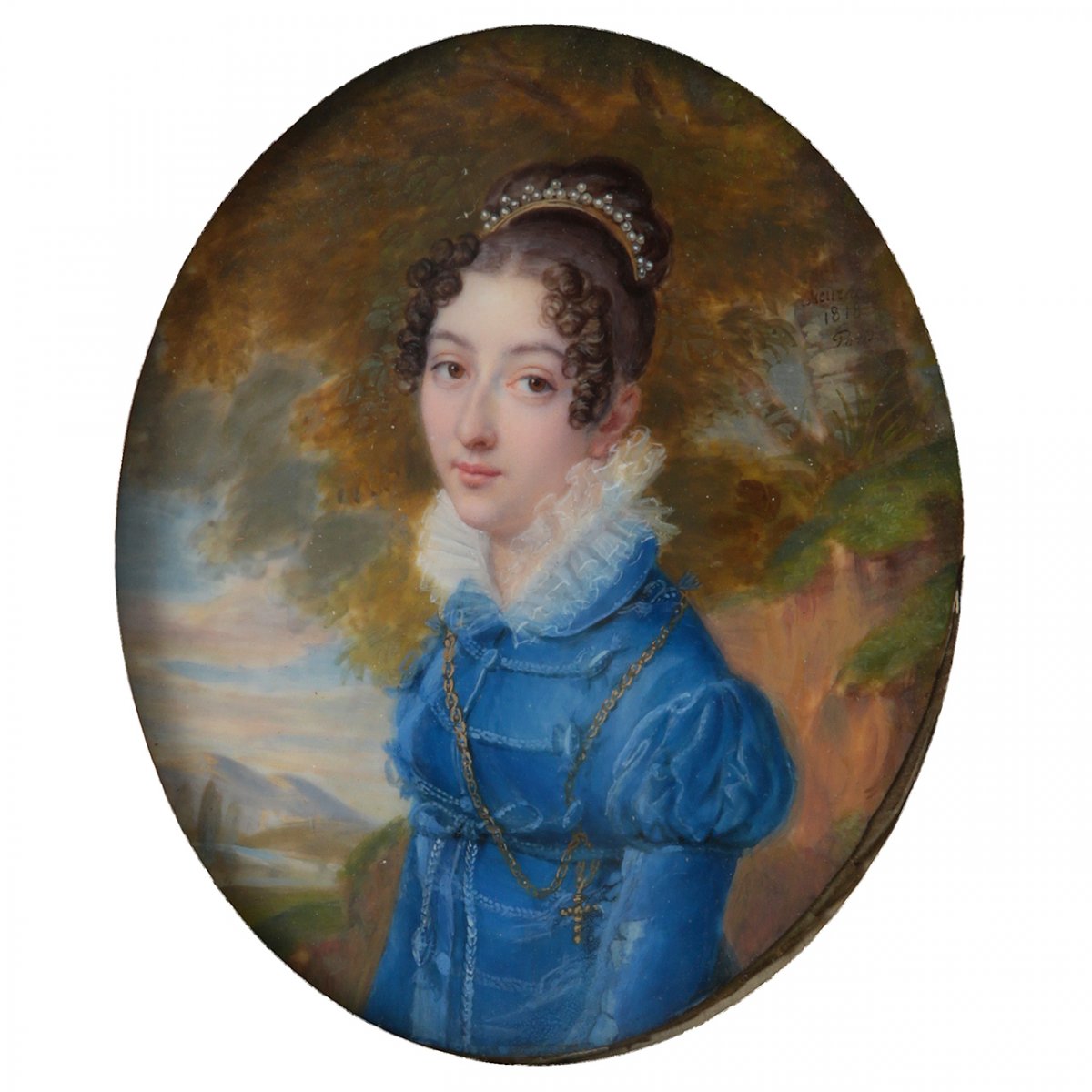Superbe portrait miniature peint sur Ivoire figurant la fille du maréchal Jourdan par SIEURAC daté 1818   
