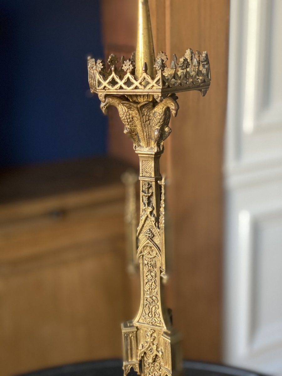 Neogothic Style French Candle Holder From 19th Century-photo-2