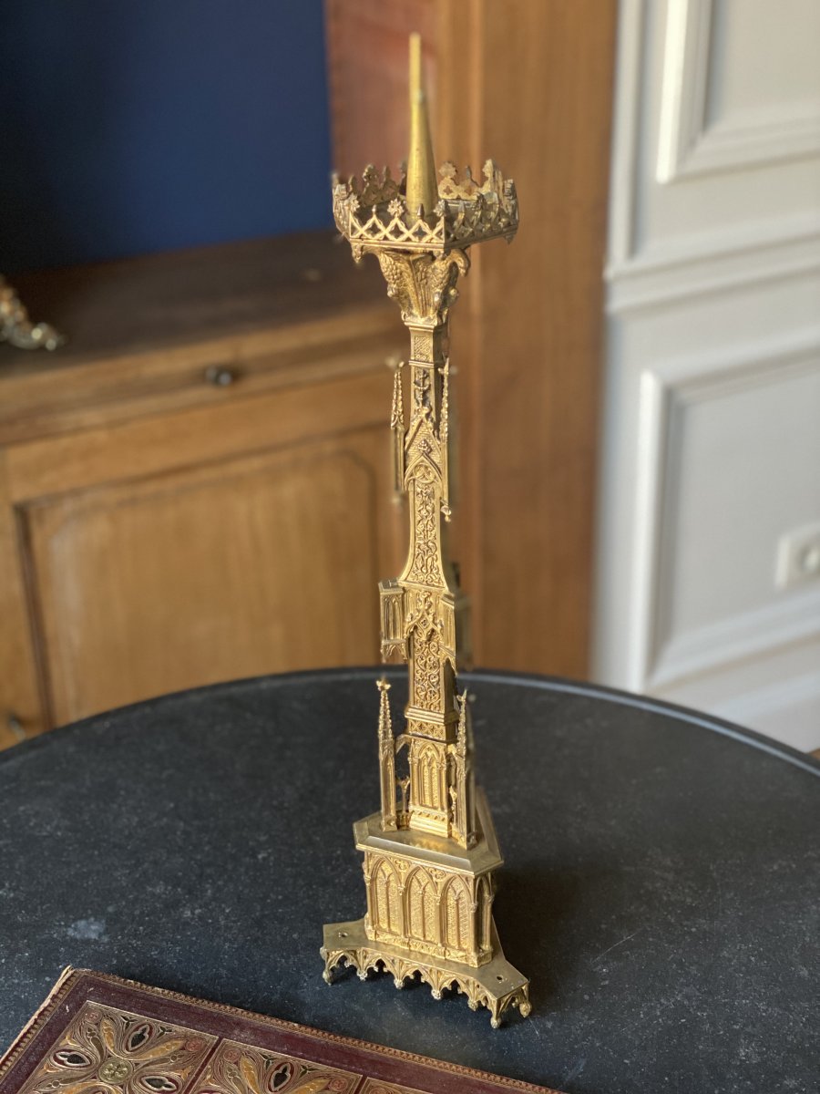 Neogothic Style French Candle Holder From 19th Century