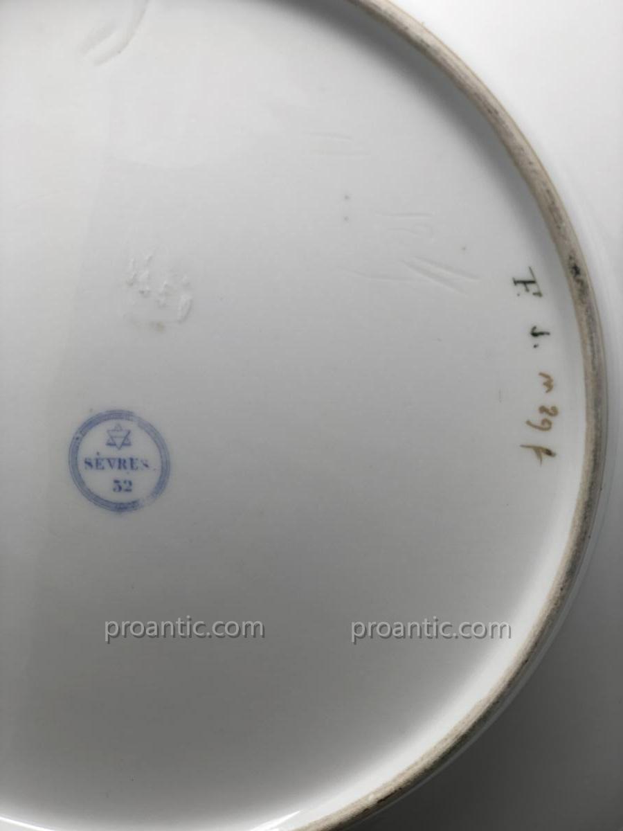 SEVRES Assiette En Porcelaine De Sèvres à fond bleu agate d'époque Louis Philippe-photo-3