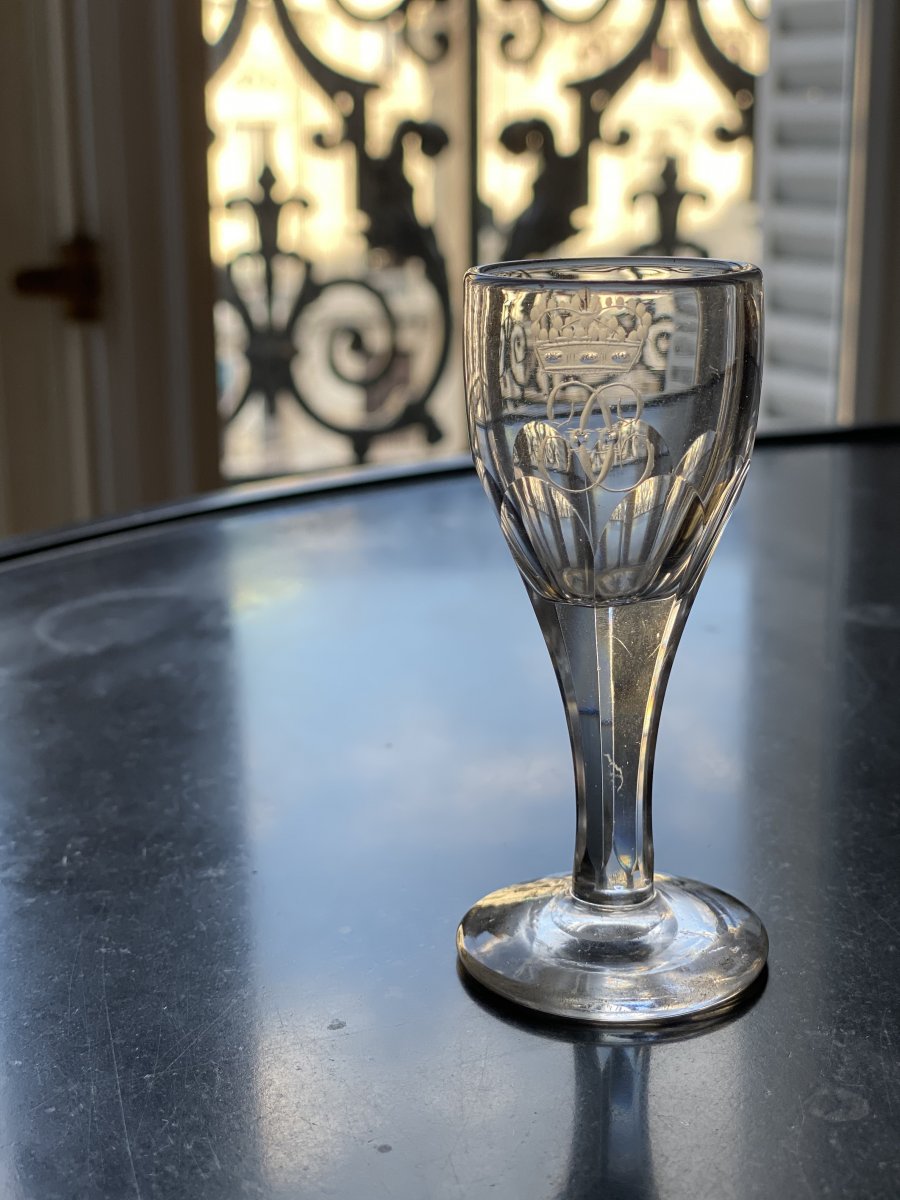 Verre à Liqueur Gravé Au Chiffre De Charles X provenant de son service de table-photo-3