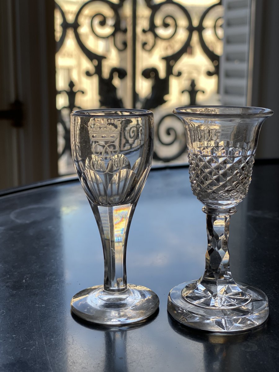 Verre à Liqueur Gravé Au Chiffre De Charles X provenant de son service de table-photo-2