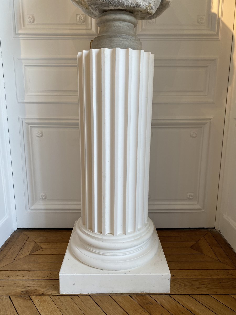 Grand Buste En Plâtre Figurant Le Roi Louis XVI Et Son Socle Colonne. -photo-5