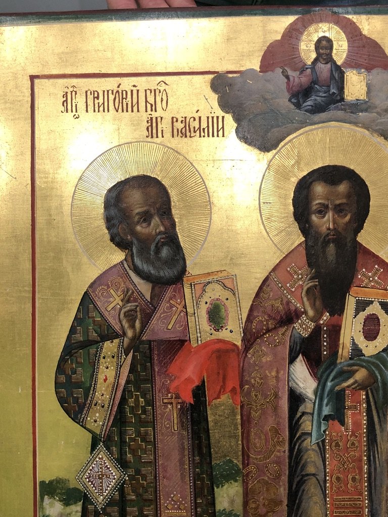 An Important Icon Of The Three Hierarchs Representing Saints Grigory, Vasily And Ivan-photo-1