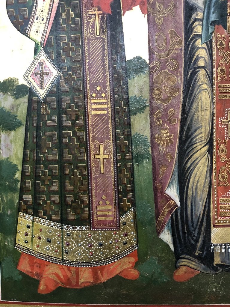 Grande Icône Des Trois Hiérarques Figurant Les Saints Grigory, Vasily Et Ivan-photo-2