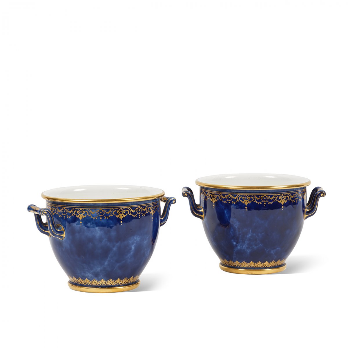 Paire De Seaux à Bouteilles En Porcelaine De Sèvres À Fond Bleu Lapis.