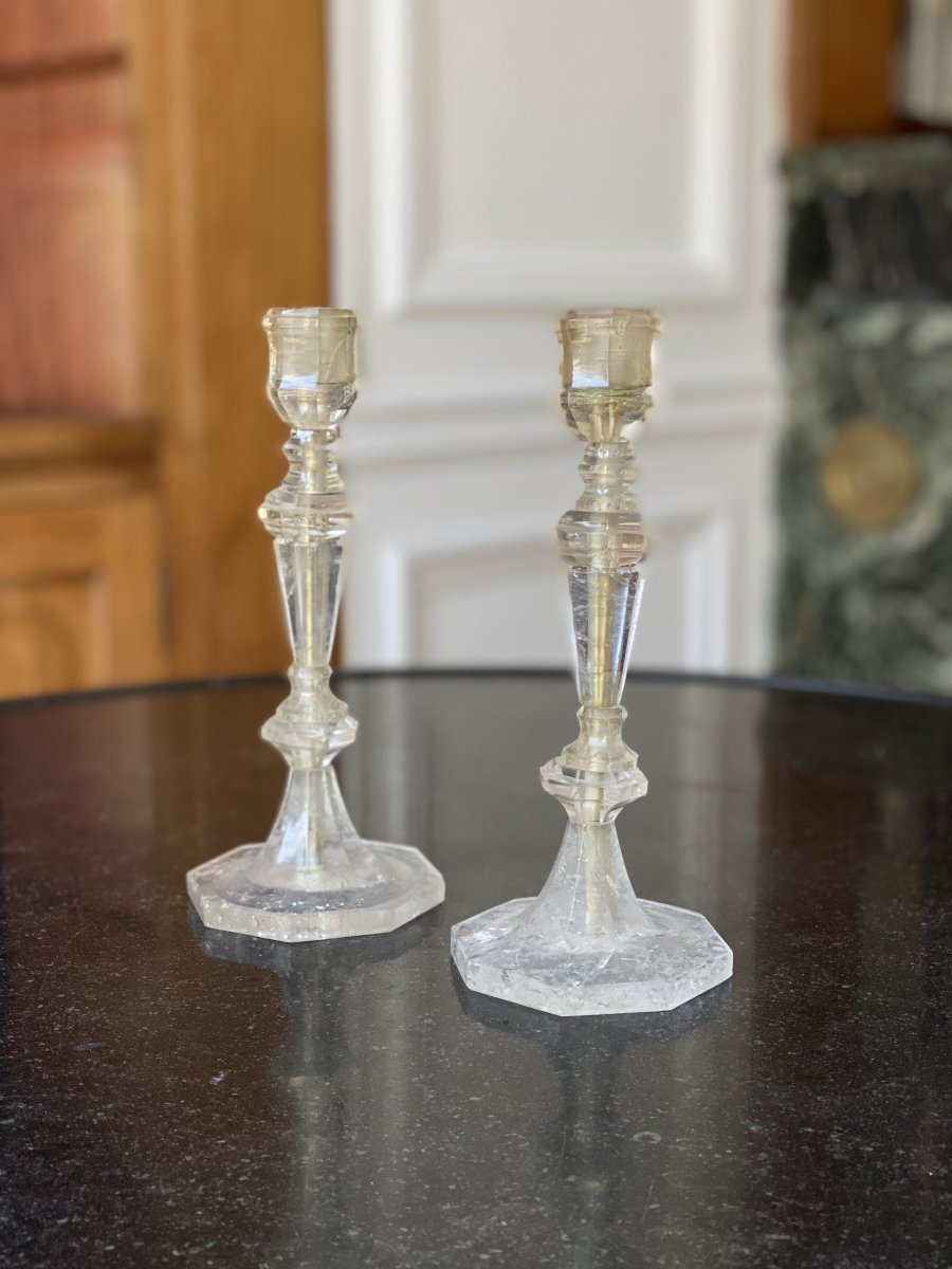 Pair Of Louis XIV Style Rock Crystal Candlesticks-photo-2