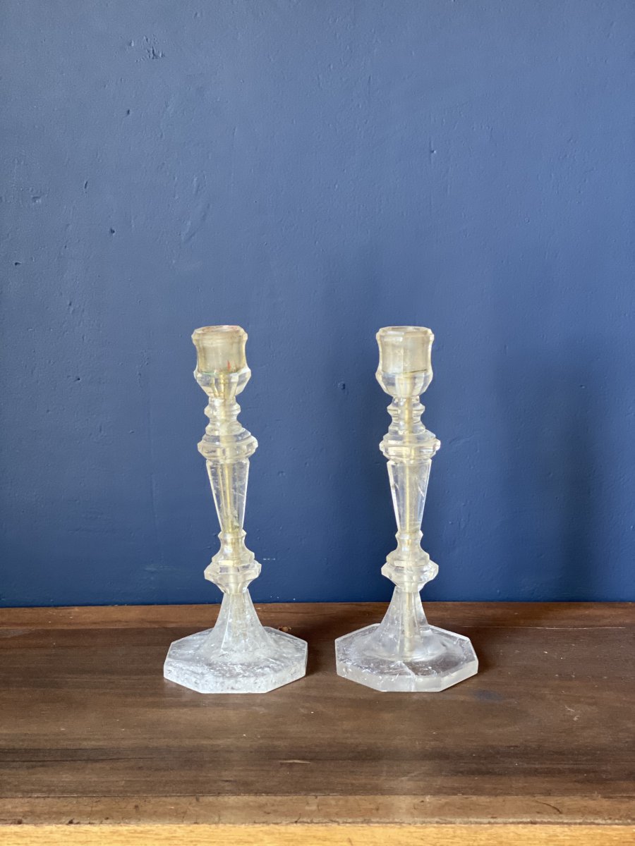 Pair Of Louis XIV Style Rock Crystal Candlesticks-photo-1